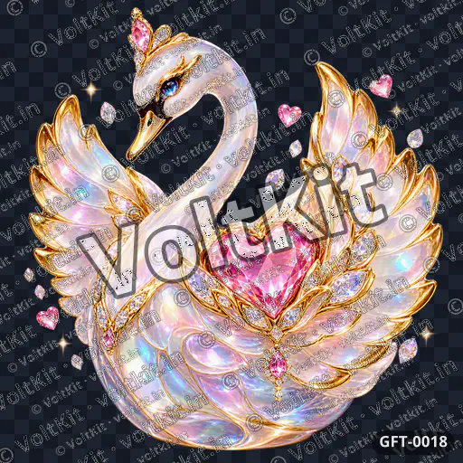 Opalescent Diamond Swan with Heart Gem, a 3D gift (watermarked preview)